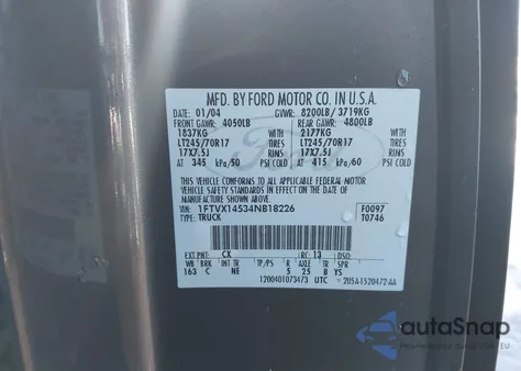 2004 Ford F-150 Xl/Xlt z USA, uszkodzony, nr VIN 1FTVX14534NB18226